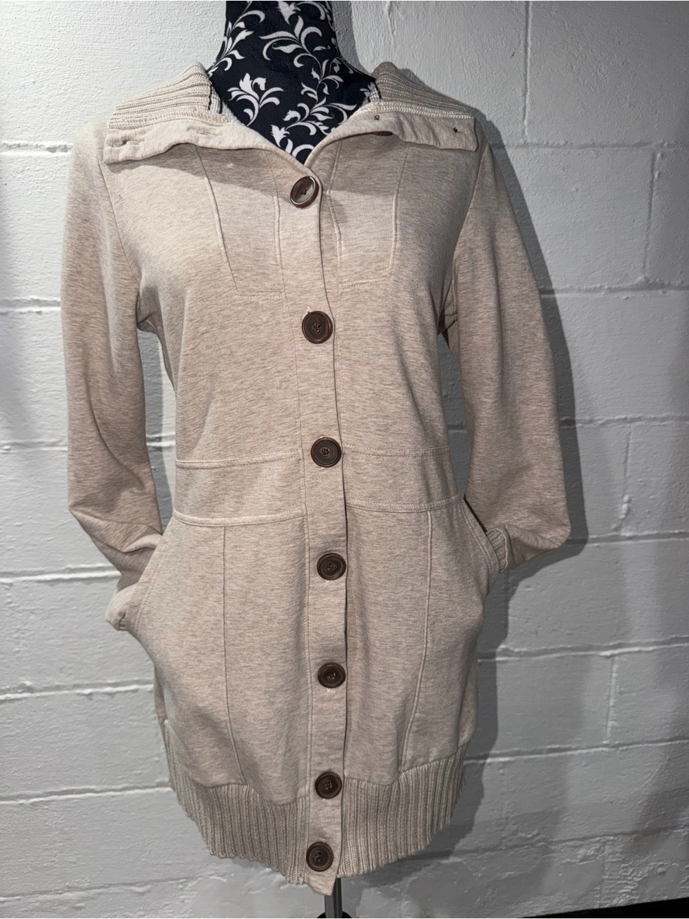 Vintage Y2K 2007 Old Navy Oatmeal Fleece Longline Button Cardigan Jacket Medium